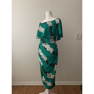 Anthropologie Lily Off-the-Shoulder Dress Tracy Reese Sz 2 Kelly Green Floral
